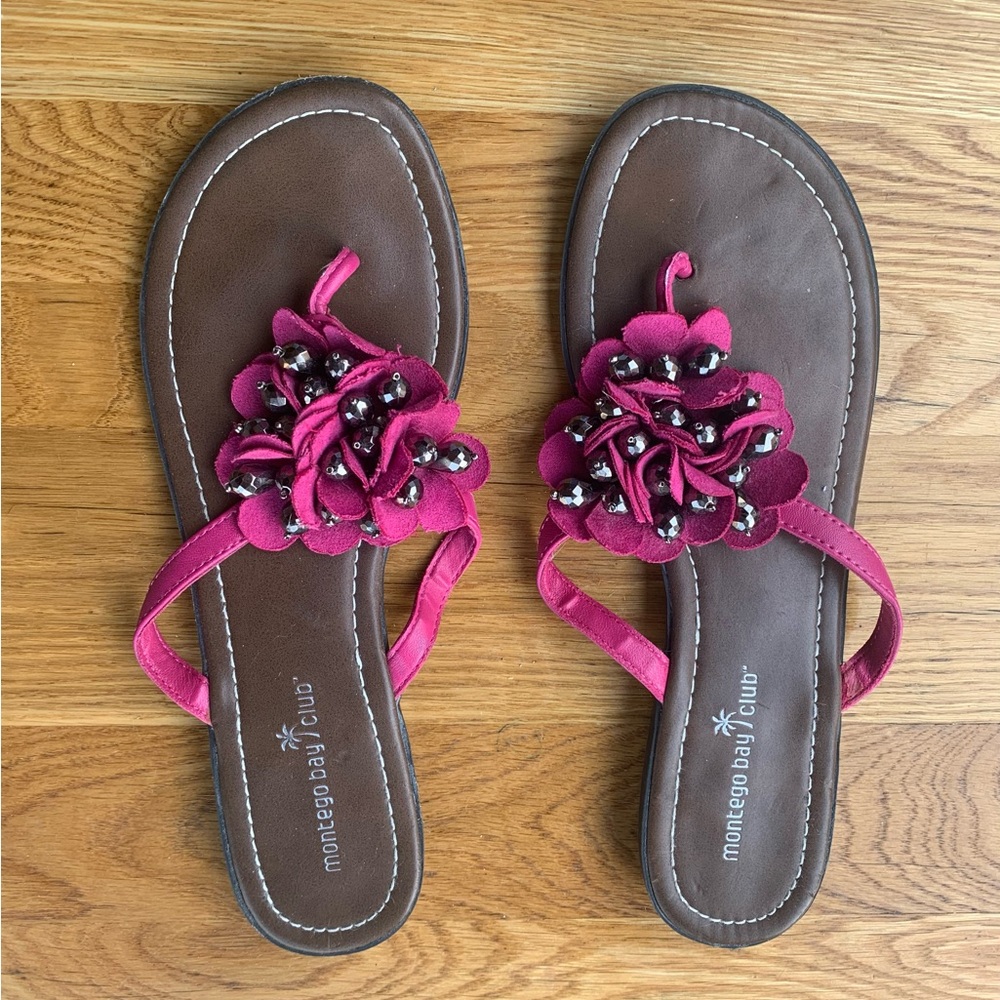 Montego Bay Club Fuchsia and Brown Floral Sandals